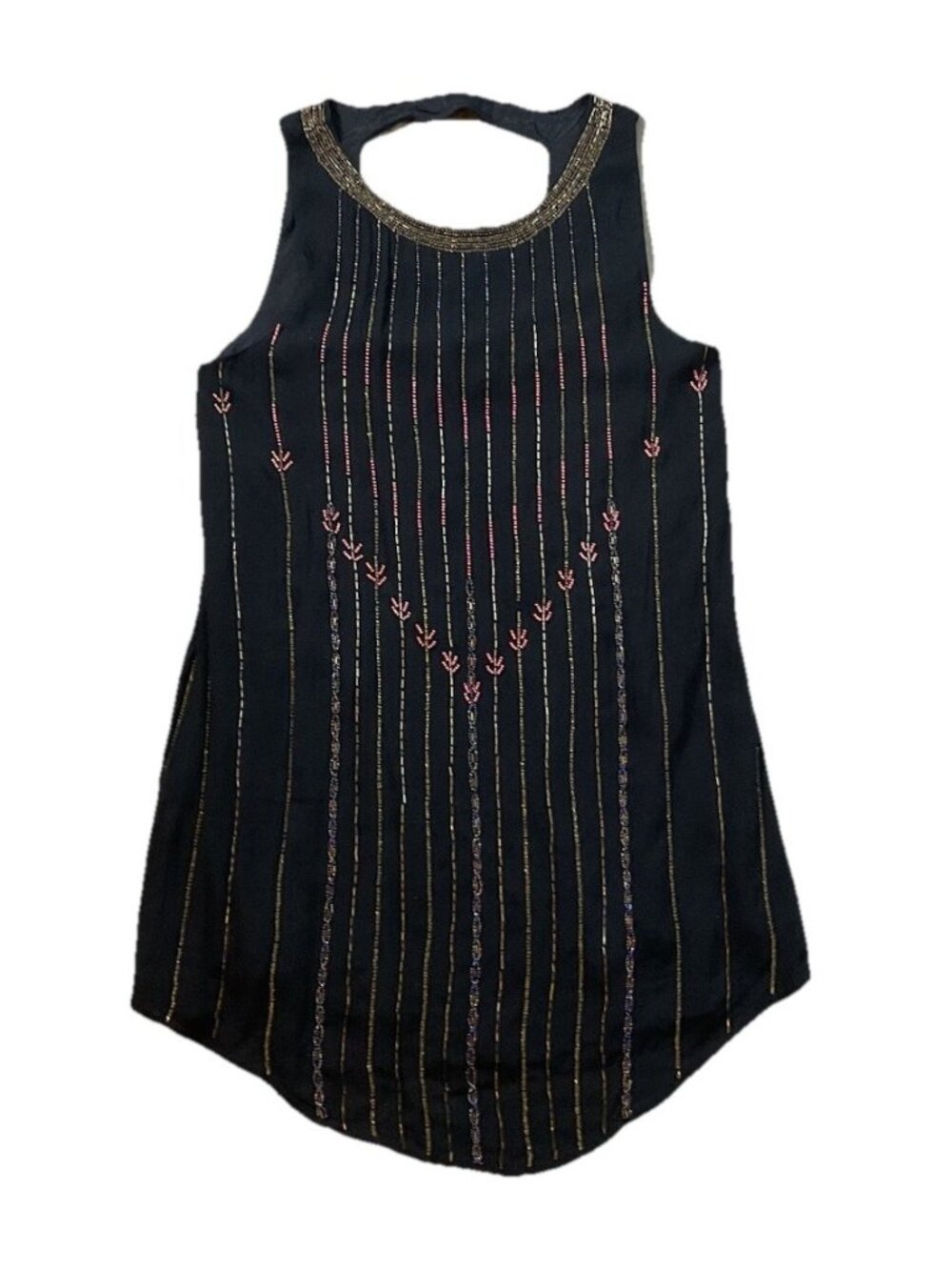 Free People Beaded Mini Dress Black Embroidered Metallic Boho M